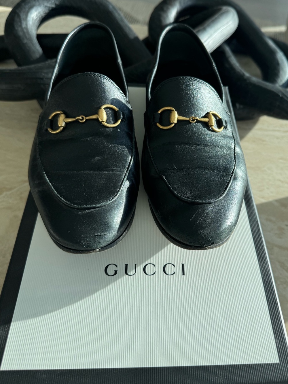Gucci Black Leather Horsebit Loafers